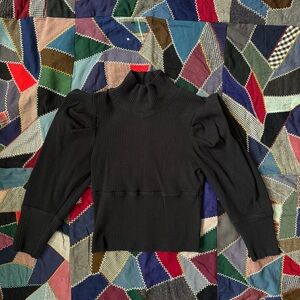 Free People black ribbed puff sleeve top